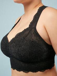 LUVLETTE Lingerie Full Coverage Racerback Lounge Lace Bra - Black - View 4