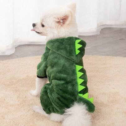 1 件恐龙设计狗服装，可爱植绒宠物服装，适合狗和猫，适合夏季万圣节万圣节服装