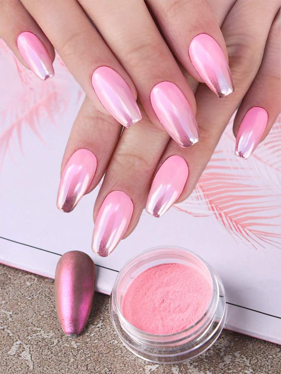 FULL BEAUTY 亮片美甲1盒浪漫粉色顏色閃光粉末狀指甲金屬亮絲 - 粉色 - 查看 1