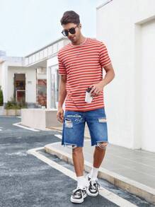 Manfinity Homme 男士條紋印花T恤