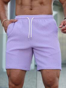 Manfinity Homme 男士腰部抽繩紋理質感短褲 - 淡紫色 - 查看 1