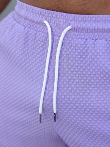 Manfinity Homme 男士腰部抽繩紋理質感短褲 - 淡紫色 - 查看 5