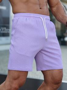 Manfinity Homme 男士腰部抽繩紋理質感短褲 - 淡紫色 - 查看 6