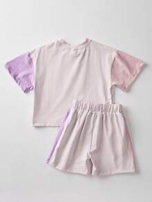 Bebé de color combinado Camiseta & con cordón delantero Shorts - Rosa - Ver 2