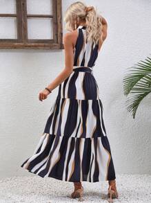 Breezaya Colourblock Belted Layered Hem Dress - Multicolor - View 2