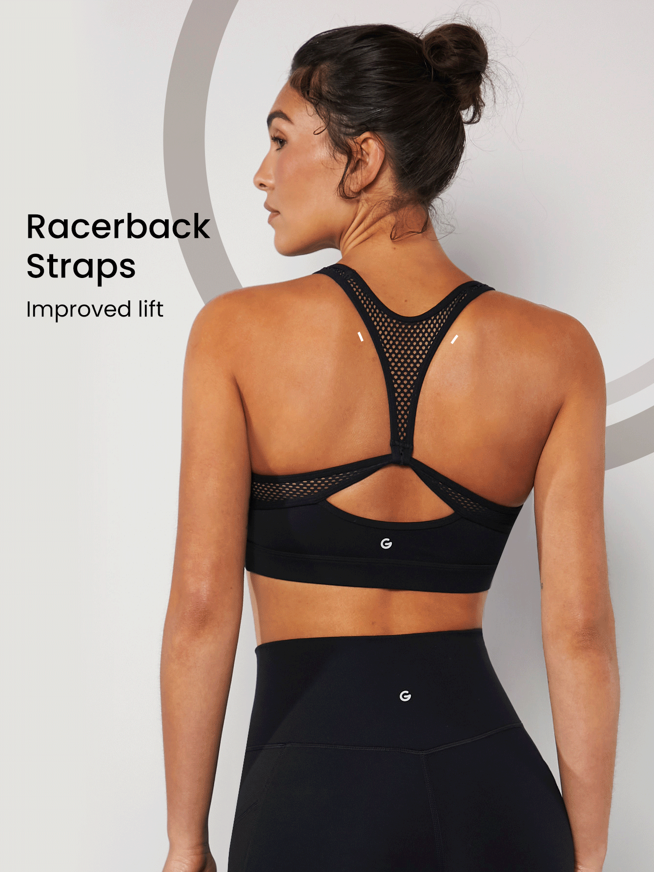 GLOWMODE Featherfit™網眼溜背運動內衣 - 黑色 - 查看 4