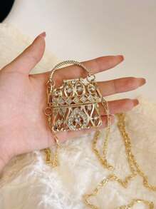 Túi Satchel Mini Rhinestone Trang Trí Quyến Rũ Rỗng Ra - Vàng - Xem 1