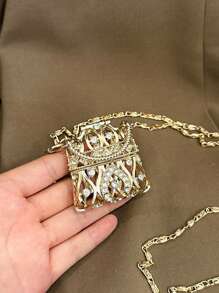 Túi Satchel Mini Rhinestone Trang Trí Quyến Rũ Rỗng Ra - Vàng - Xem 2