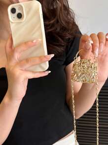 Túi Satchel Mini Rhinestone Trang Trí Quyến Rũ Rỗng Ra - Vàng - Xem 3