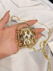 Túi Satchel Mini Rhinestone Trang Trí Quyến Rũ Rỗng Ra - Vàng - Xem 5