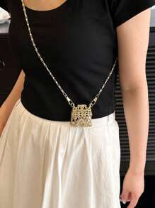 Túi Satchel Mini Rhinestone Trang Trí Quyến Rũ Rỗng Ra - Vàng - Xem 7