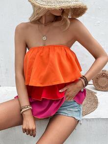 SHEIN VCAY 多層下擺抹胸上衣 - 彩色 - 查看 4