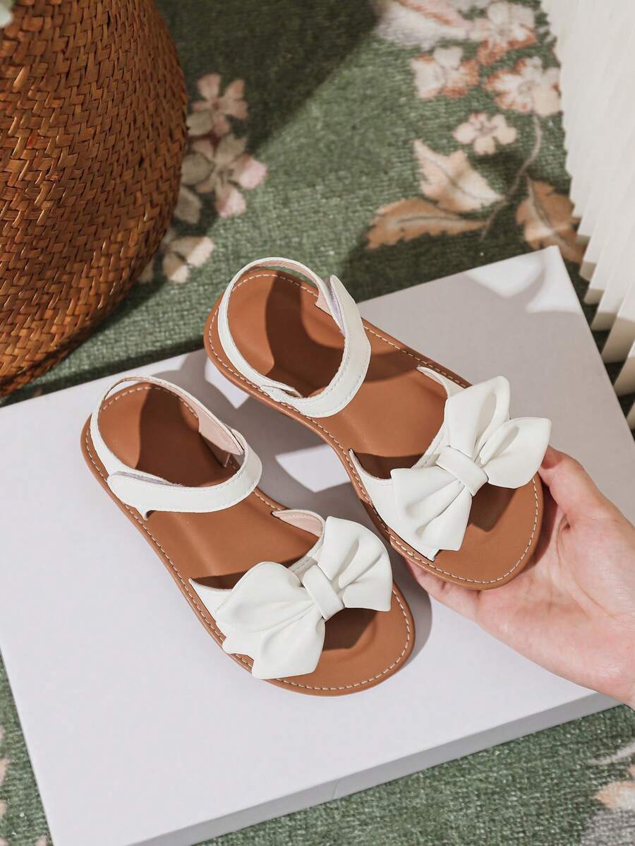 女孩蝴蝶結裝飾透氣踝帶可愛涼鞋適合夏天戶外