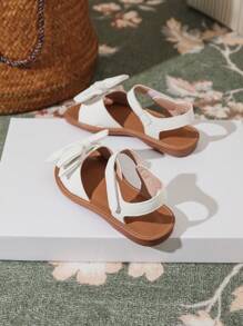 女孩蝴蝶結裝飾透氣踝帶可愛涼鞋適合夏天戶外