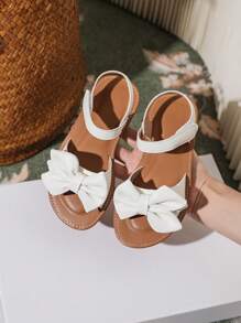 女孩蝴蝶結裝飾透氣踝帶可愛涼鞋適合夏天戶外