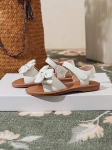 女孩蝴蝶結裝飾透氣踝帶可愛涼鞋適合夏天戶外