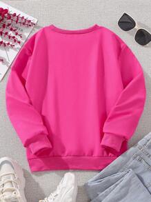 SHEIN 女孩標語圖案運動衫 - 玫紅色 - 查看 2