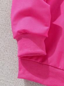 SHEIN 女孩標語圖案運動衫 - 玫紅色 - 查看 5