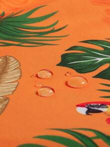 Manfinity Swimmode 男士熱帶圖案字母補丁細節腰部抽繩泳褲 - 橘色 - 查看 4