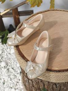 女孩蝴蝶結裝飾金屬質感派對瑪麗珍平底鞋 - 金色 - 查看 3