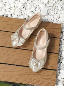 女孩蝴蝶結裝飾金屬質感派對瑪麗珍平底鞋 - 金色 - 查看 7