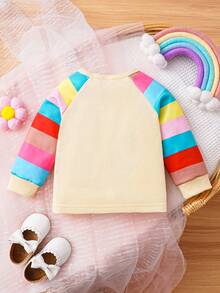 SHEIN Baby Rainbow Striped & Cartoon Graphic Raglan Sleeve Sweatshirt - Multicolor - View 2