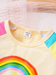 SHEIN Baby Rainbow Striped & Cartoon Graphic Raglan Sleeve Sweatshirt - Multicolor - View 5