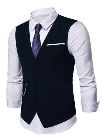 Manfinity Mode 男士1入組鏈條細節前排扣馬甲