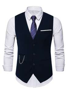 Manfinity Mode 男士1入組鏈條細節前排扣馬甲 - 藏蓝色 - 查看 3