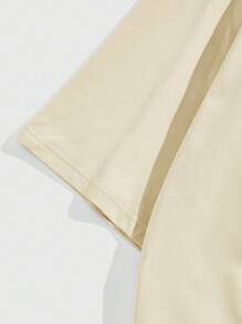 Manfinity Roghcode 男士鷹和標語圖案落肩T恤 - 米色 - 查看 4