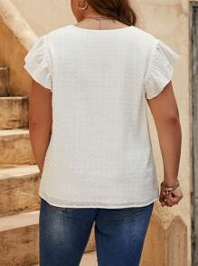 SHEIN LUNE 加大码瑞士圆点蝴蝶袖衬衫舒适 - 白色 - 查看 3