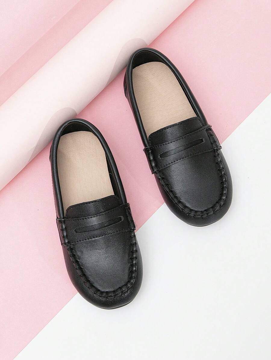 女孩針腳細節樂福鞋適用於戶外 - 黑色 - 查看 1