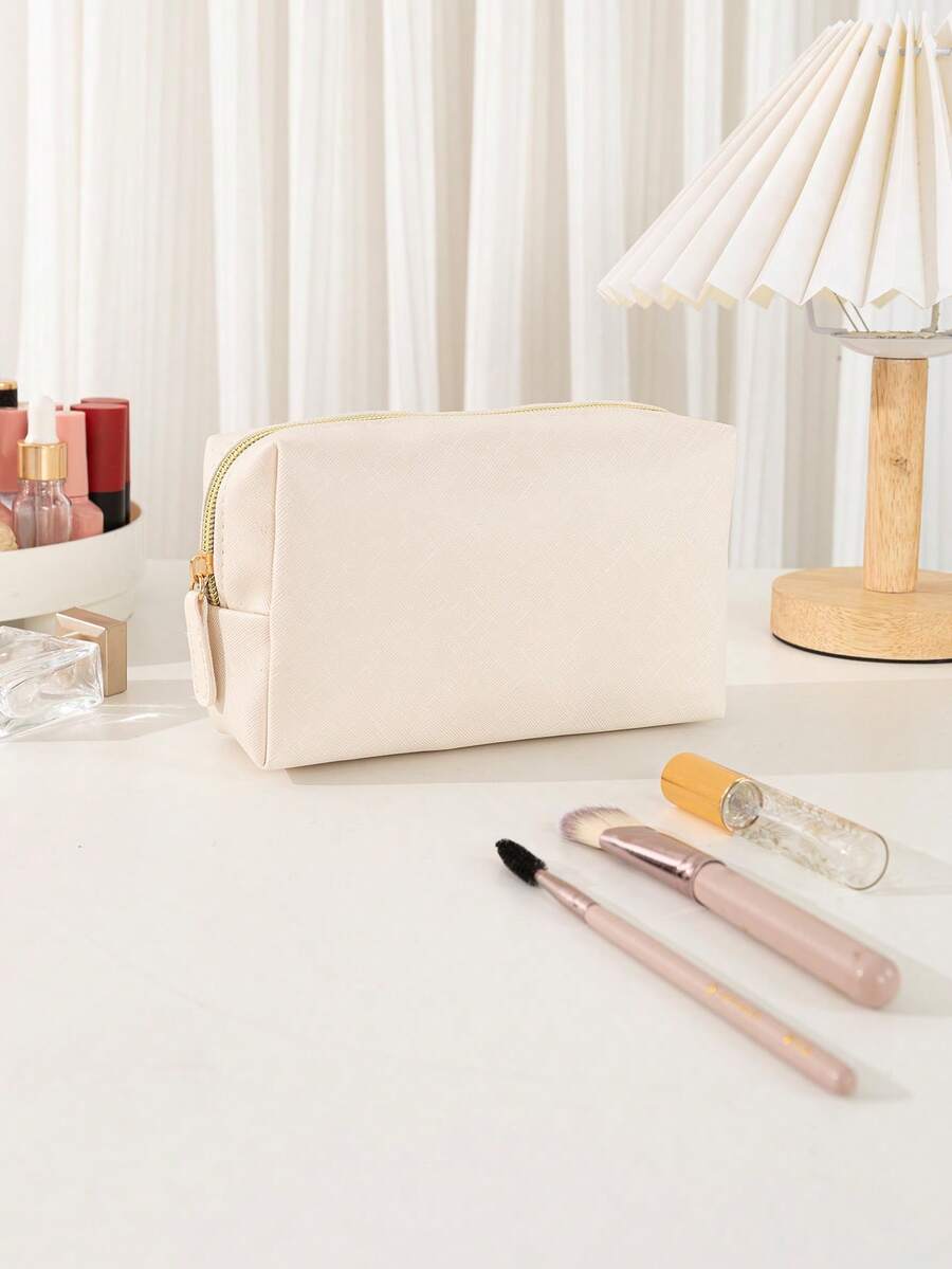 中号八角形化妆包，1 件 PU 便携式化妆包纯色米色八角形包旅行化妆包大容量收纳包男女通用化妆包化妆袋护肤包洗漱包收纳袋，旅行必需品邮轮必需品宿舍必需品化妆包收纳化妆品收纳盒化妆盒 - 米色 - 查看 1