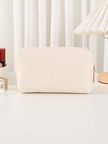 中号八角形化妆包，1 件 PU 便携式化妆包纯色米色八角形包旅行化妆包大容量收纳包男女通用化妆包化妆袋护肤包洗漱包收纳袋，旅行必需品邮轮必需品宿舍必需品化妆包收纳化妆品收纳盒化妆盒 - 米色 - 查看 2