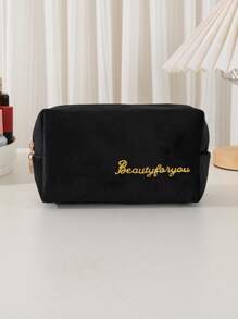 Letter Graphic Large Capacity Makeup Bag,Black Octagonal Cosmetic Bag Polyester Storage Cosmetic Bag For Home And Travel - Black - View 3