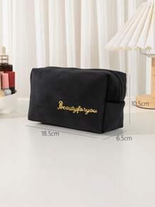 Letter Graphic Large Capacity Makeup Bag,Black Octagonal Cosmetic Bag Polyester Storage Cosmetic Bag For Home And Travel - Black - View 4