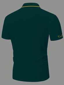 Manfinity Homme 男士人像圖案拼接邊POLO衫 - 墨綠色 - 查看 2