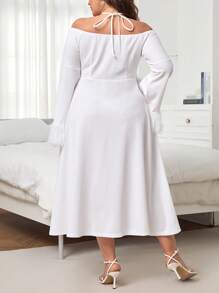 SHEIN Unity Đầm Plus Size Tương phản lông thú giả Buộc lại màu trơn Thanh lịch - trắng - Xem 2