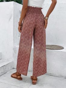 SHEIN Frenchy 碎花紙袋腰闊腿褲 - 棕色 - 查看 2