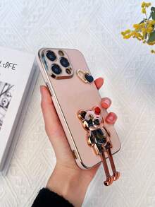 Vỏ điện thoại mạ có giá đỡ điện thoại thiết kế gấu - Hồng - Xem 3