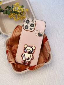 Vỏ điện thoại mạ có giá đỡ điện thoại thiết kế gấu - Hồng - Xem 4