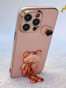 Vỏ điện thoại mạ có giá đỡ điện thoại thiết kế gấu - Hồng - Xem 5