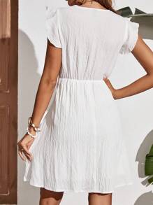 SHEIN Frenchy Vestido panel con encaje ribete con fruncido - Blanco - Ver 2
