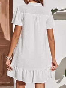 SHEIN Frenchy Swiss Dot Butterfly Sleeve Ruffle Hem Smock Dress - White - View 2