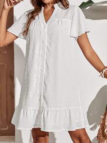 SHEIN Frenchy Swiss Dot Butterfly Sleeve Ruffle Hem Smock Dress - White - View 4