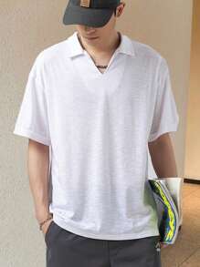 Manfinity Hypemode Hombres Camisa polo unicolor de hombros caídos - Blanco - Ver 1