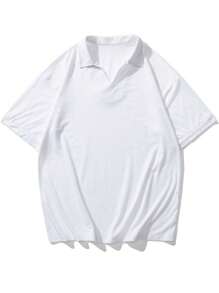 Manfinity Hypemode Hombres Camisa polo unicolor de hombros caídos - Blanco - Ver 6