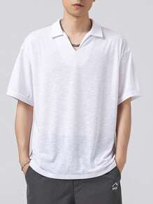 Manfinity Hypemode Hombres Camisa polo unicolor de hombros caídos - Blanco - Ver 7