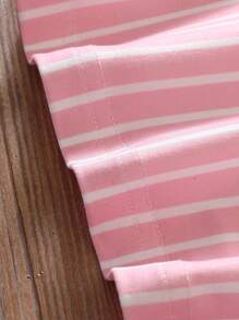 SHEIN 小女童條紋圖案3D兔耳朵挖肩連衣裙附包 - 彩色 - 查看 4