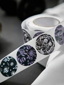 ROMWE Goth 1 rollo Etiqueta engomada surtida flor & con patrón de cráneo - Multicolor - Ver 2